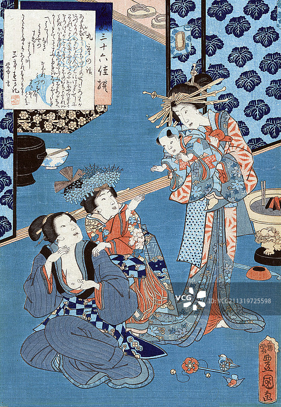 日本母亲母乳喂养(1860年图片素材