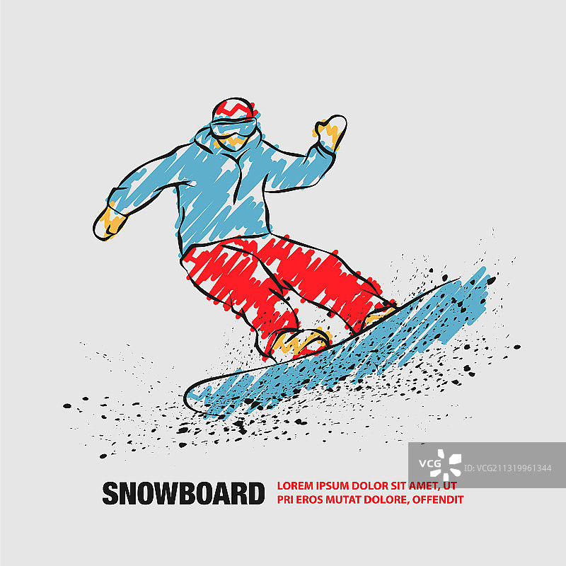 滑雪板快速骑乘和雪闪光效果图片素材