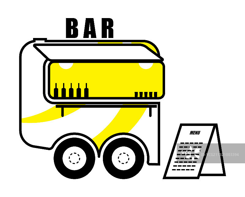 食物货车酒吧车轮图标在一个线性风格图片素材