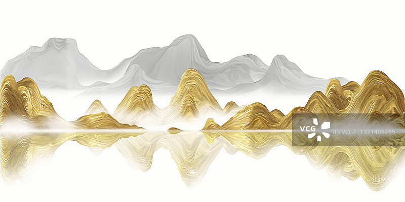 手绘中国风意境金色抽象山水风景画图片素材