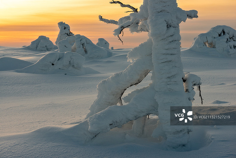 日落时白雪覆盖的风景图片素材