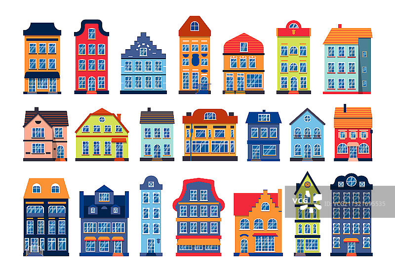 卡通屋五颜六色的阿姆斯特丹图标集图片素材