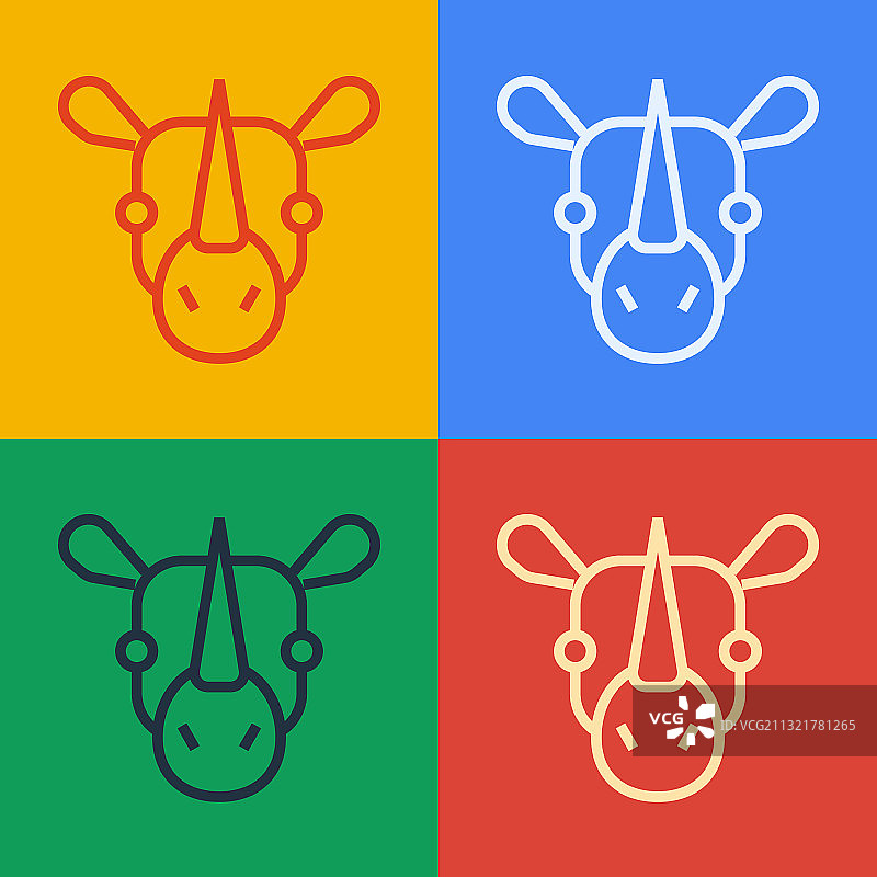 波普艺术线犀牛图标孤立的颜色图片素材