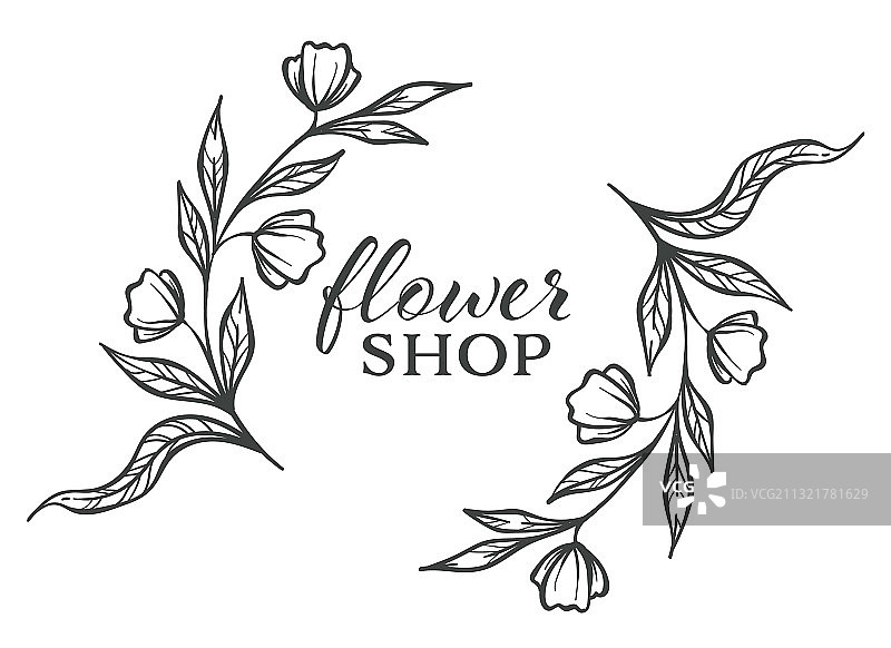 花店优雅的标识或徽标单色图片素材