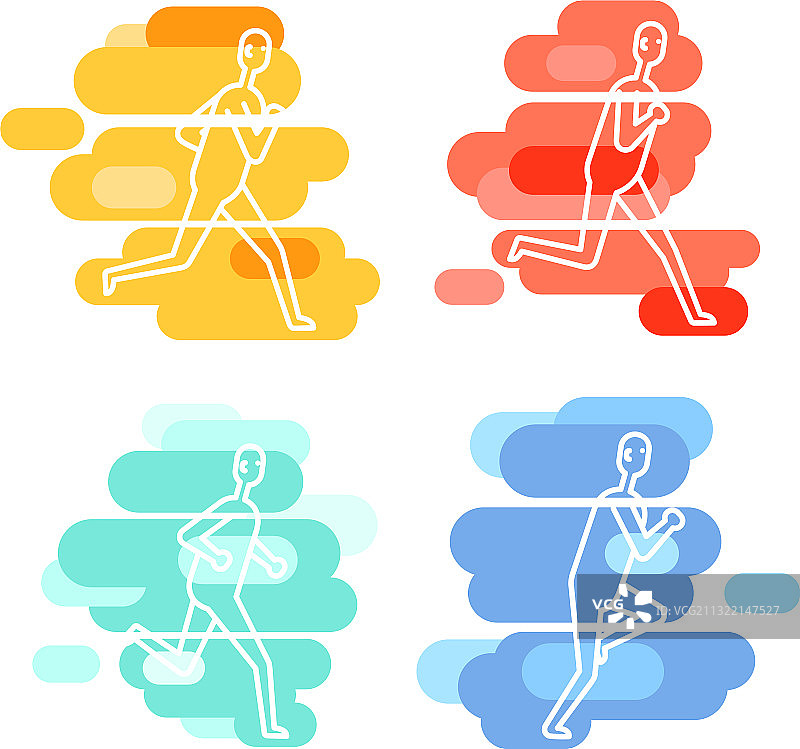 人类跑步的位置上的彩色背景设置图片素材