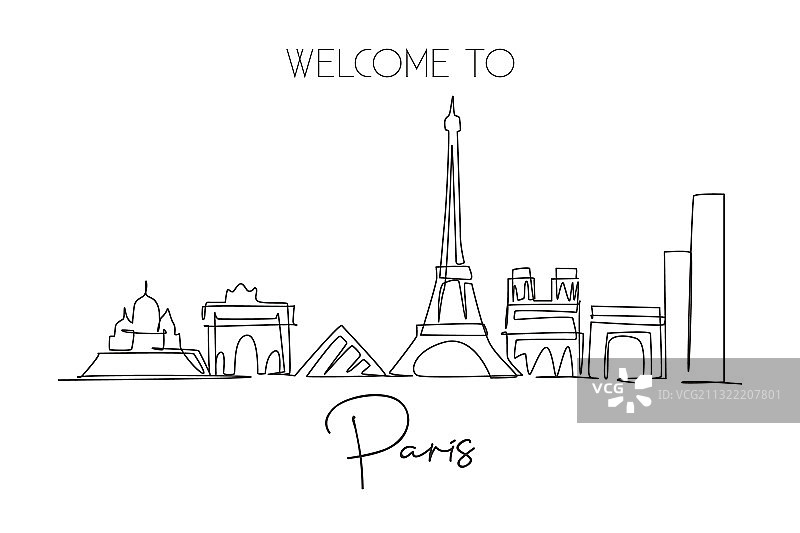 单连续线画巴黎城图片素材