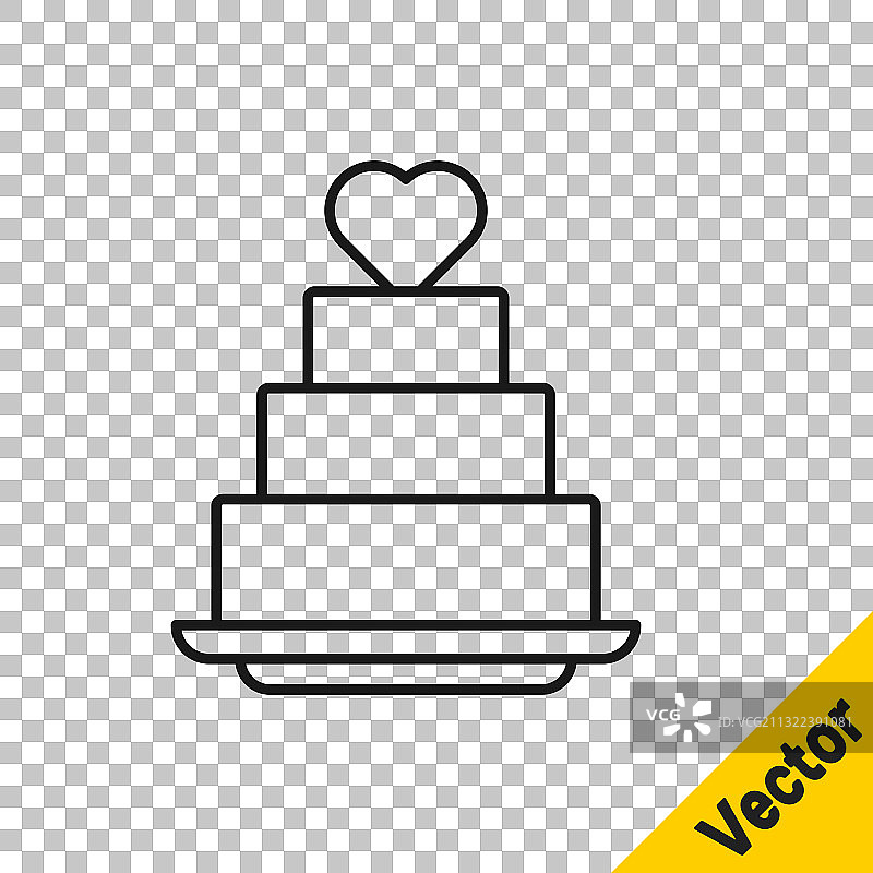 黑线婚礼蛋糕与心的图标隔离图片素材