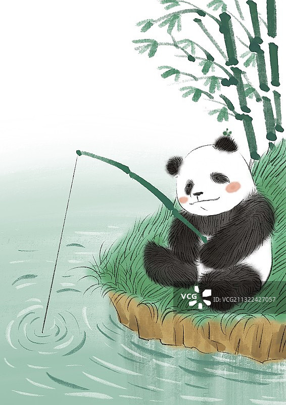 熊猫钓鱼图片素材