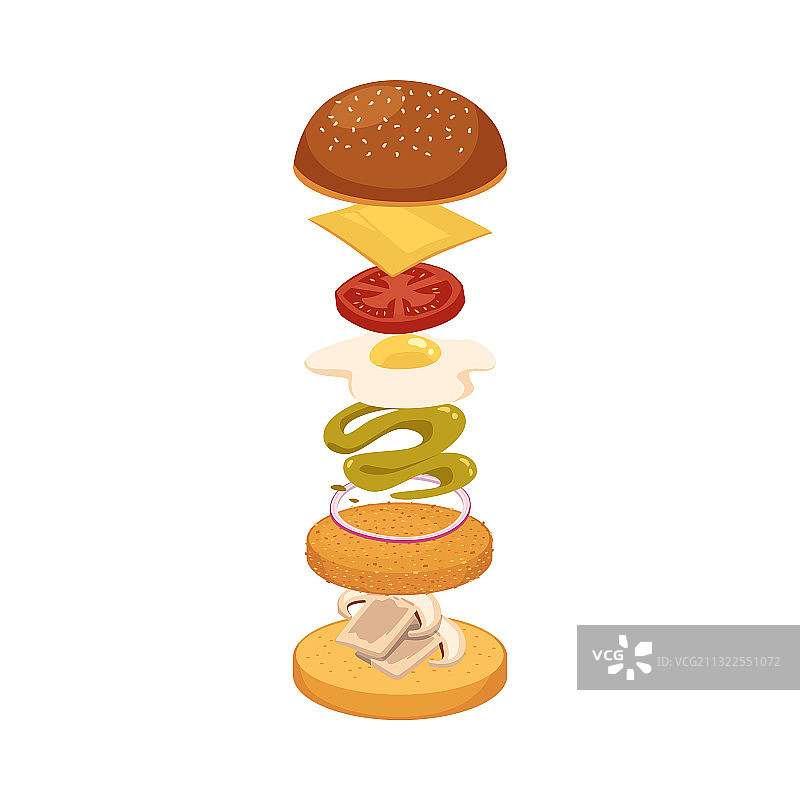 汉堡配料和酱料分层图片素材
