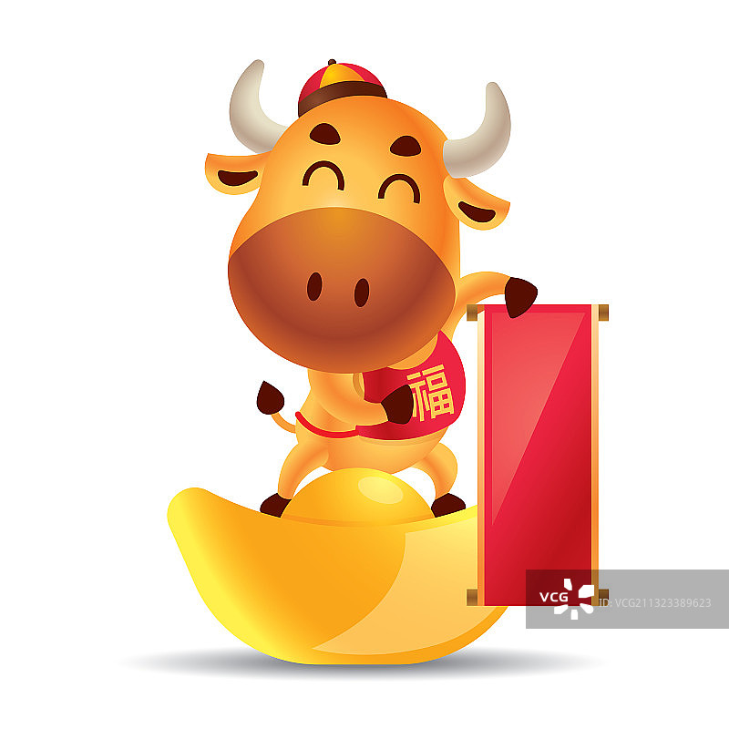 卡通可爱的牛抱着空对联图片素材