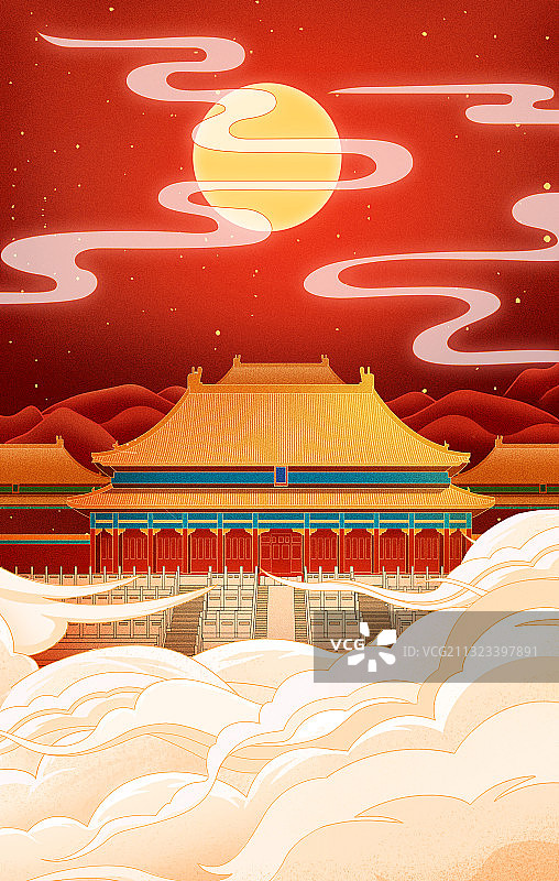 北京故宫建筑中国皇家文化插画图片素材