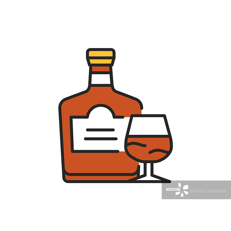 干邑酒瓶和玻璃色线标志酒精图片素材