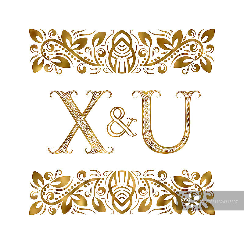 X和u首字母古商标字母图片素材