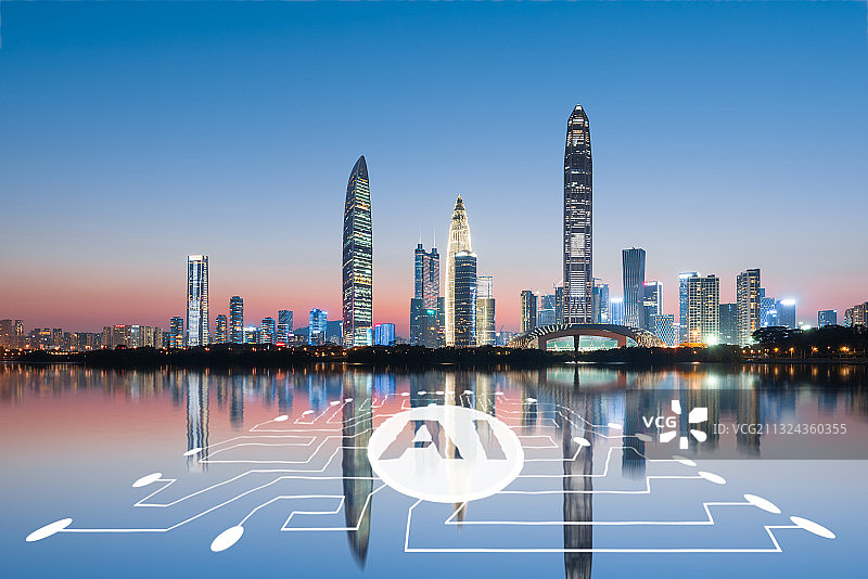 深圳城市建筑群和人工智能概念图片素材