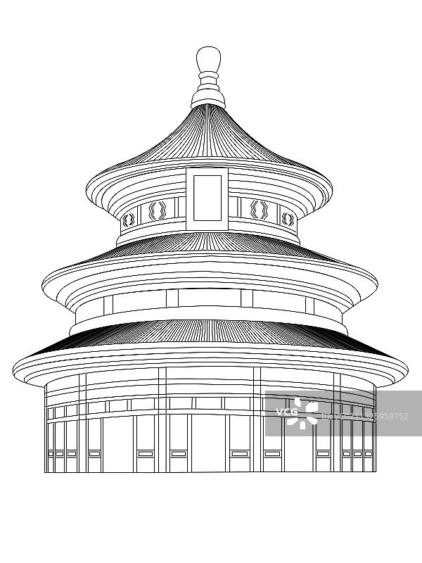 北京故宫天坛祈年殿城市地标建筑插画图片素材