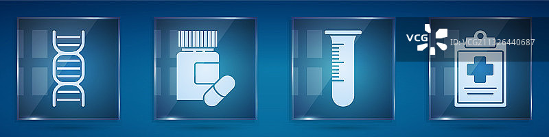 设置药瓶和药片的DNA符号测试图片素材
