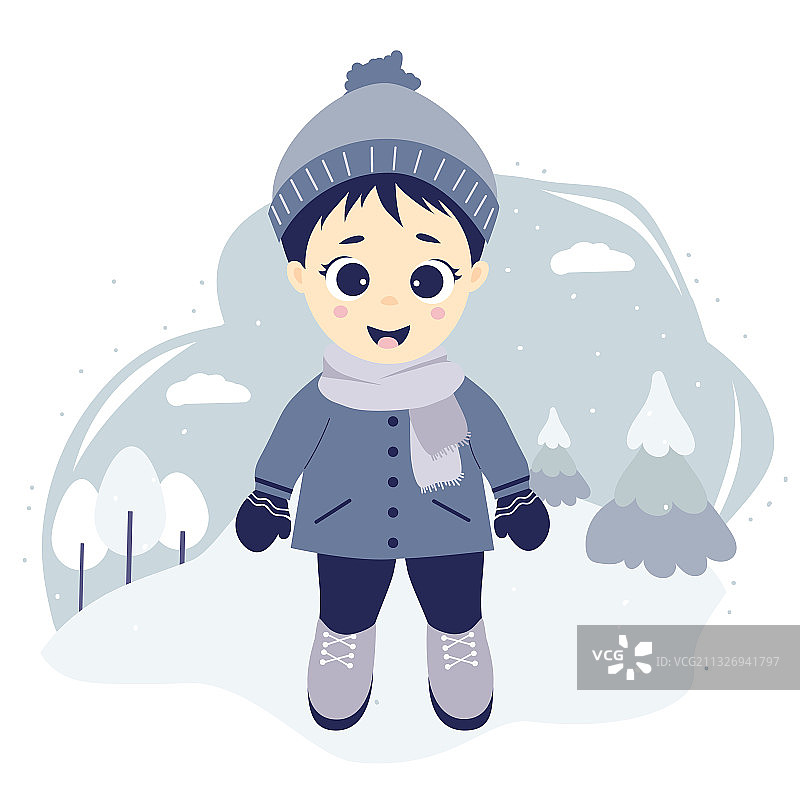 孩子们冬天快乐的男孩在冬天的大自然中散步图片素材