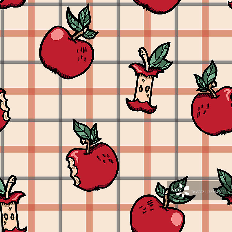 甜红苹果在格子无缝图案图片素材