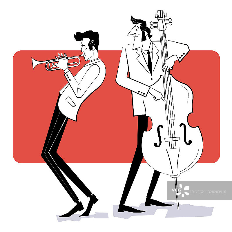 两个男人用红色吹小号和低音提琴图片素材