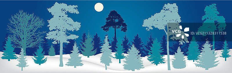 冬季景观夜景森林全景剪影图片素材