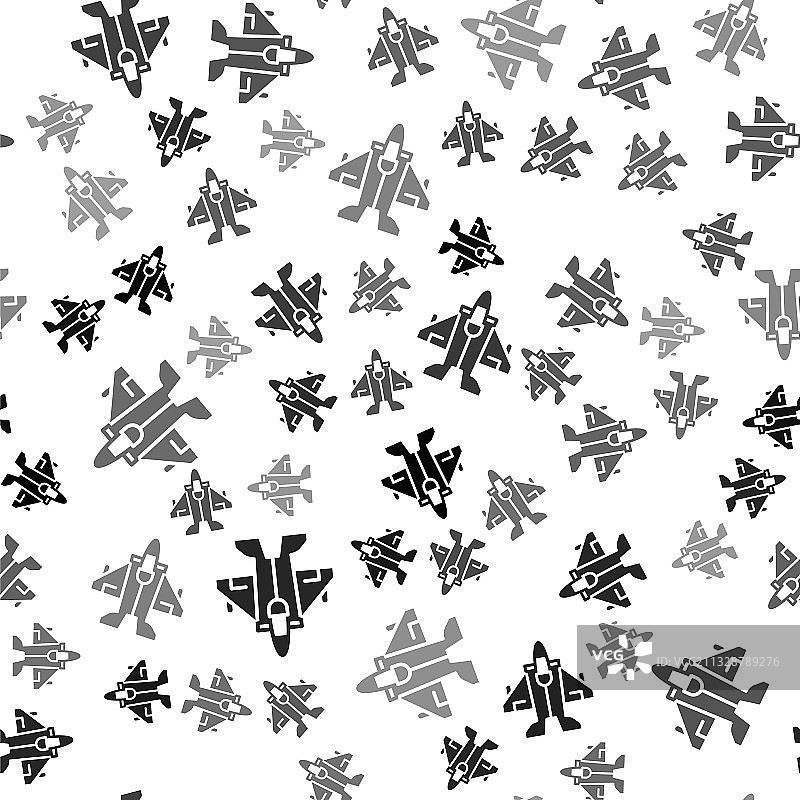 黑色喷气式战斗机图标孤立无缝模式图片素材