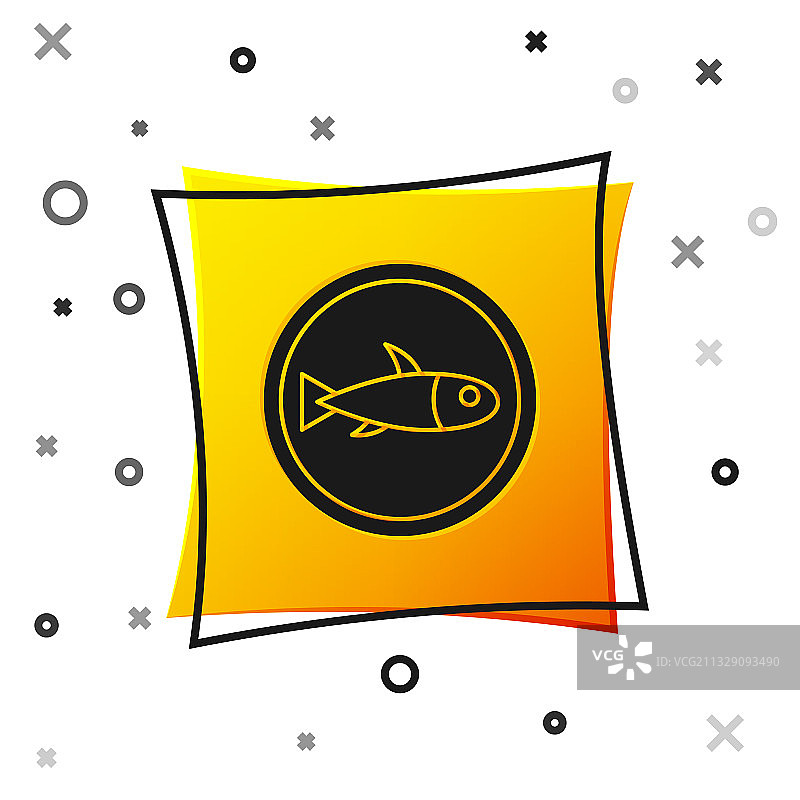 黑色盘子上的鱼图标孤立图片素材