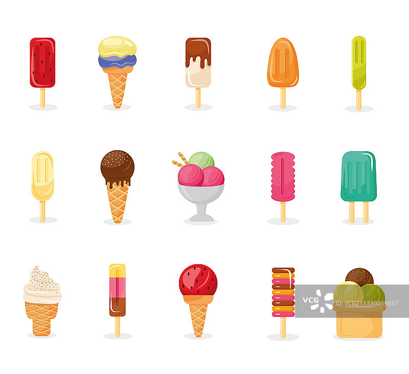 捆绑15个冰淇淋设置图标图片素材