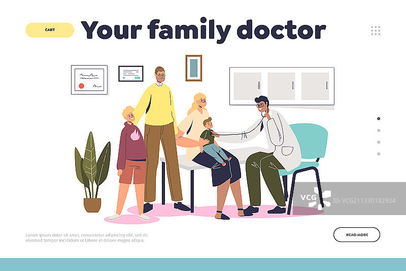 家庭医生概念登陆页与父母图片素材