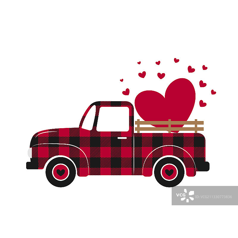 情人节复古卡车红色水牛格子图案图片素材