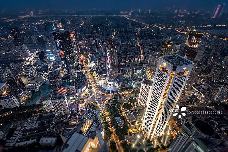 南京夜景，航拍，新街口，商业图片素材