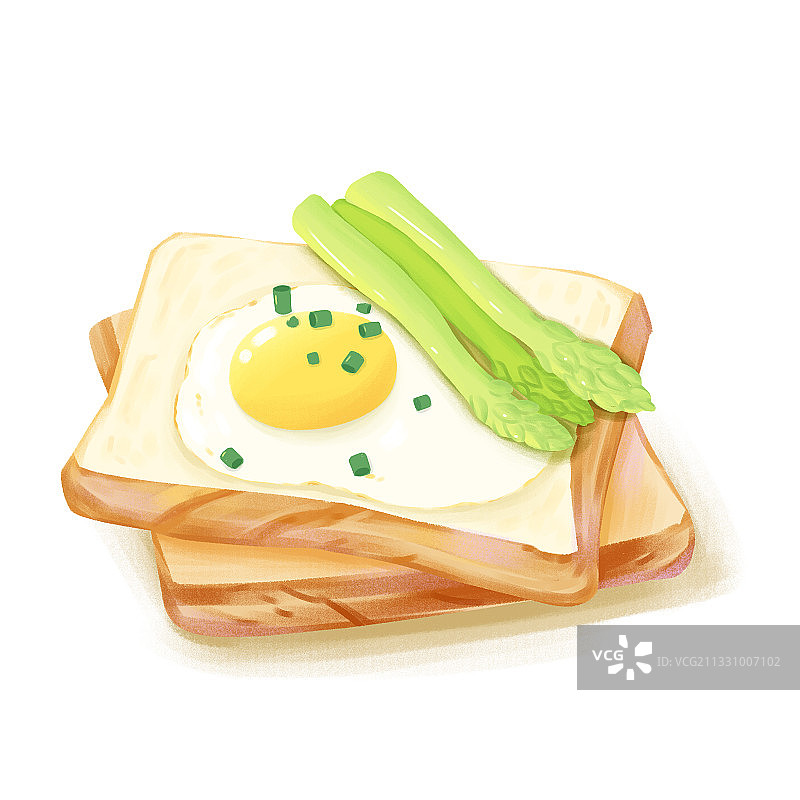 板绘美食面包土司煎蛋芦笋素材元素插画图片素材