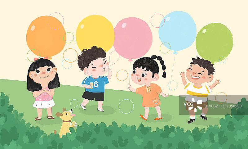 庆祝六一儿童节幼儿园可爱小孩吹泡泡图片素材