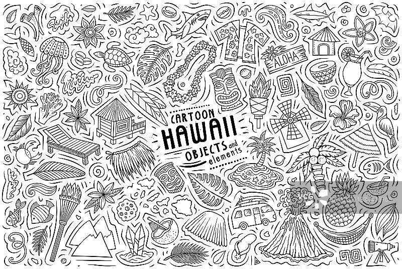 涂鸦卡通设定夏威夷物体和图片素材