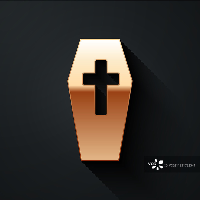 金棺材与基督教十字架图标孤立图片素材