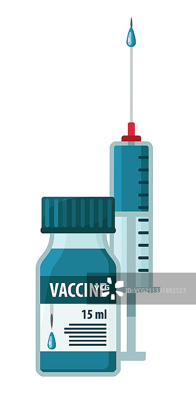 疫苗瓶，液体疫苗和注射器图片素材