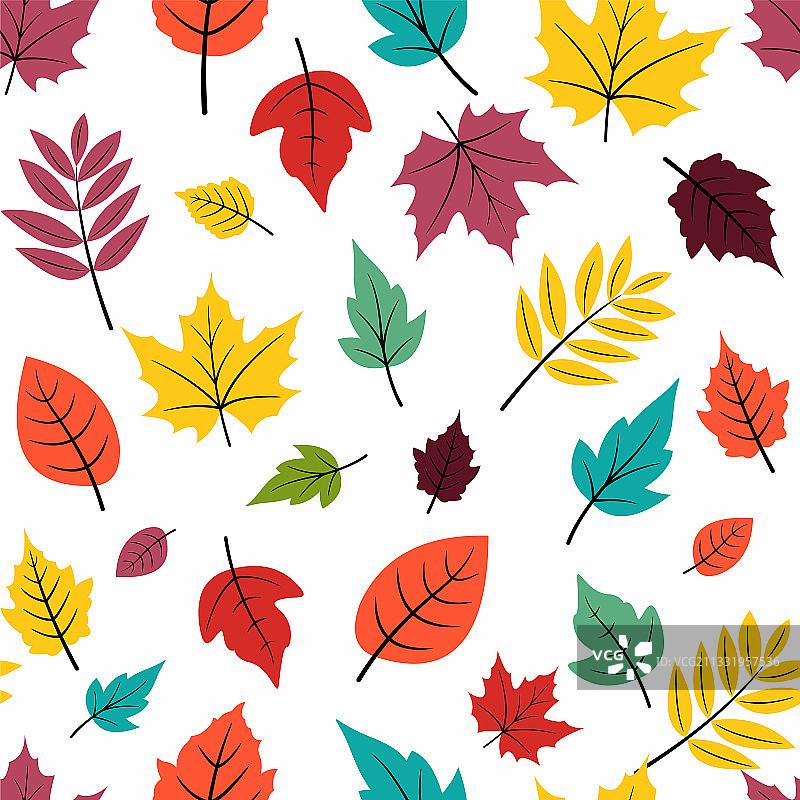 秋天的无缝图案可爱的树叶落下图片素材