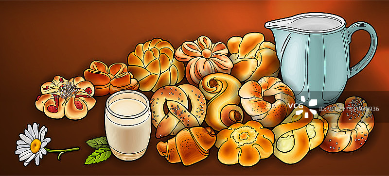 面包和牛奶手绘涂鸦图片素材