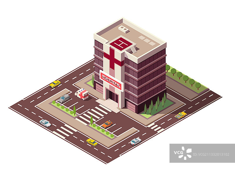 等距医院或救护车建筑模型图片素材