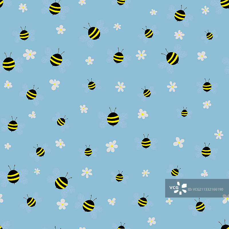 无缝图案与蜜蜂和花在米色图片素材