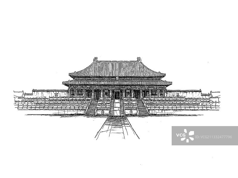 北京故宫太和殿手绘图片素材