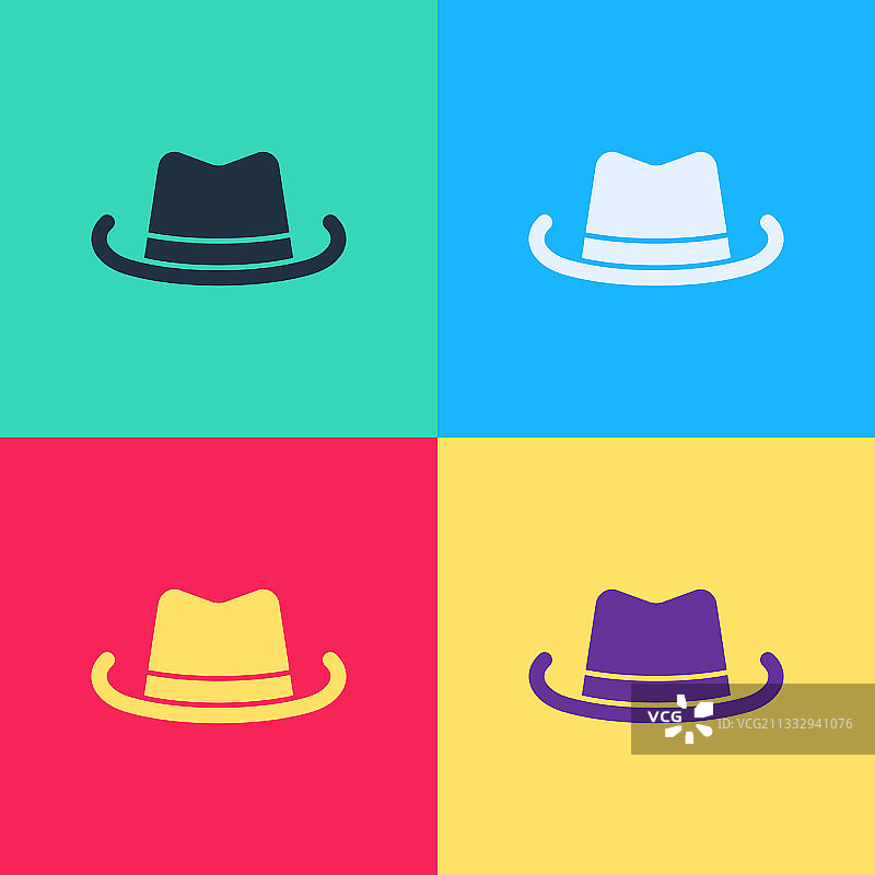 流行艺术西部牛仔帽图标孤立在颜色上图片素材