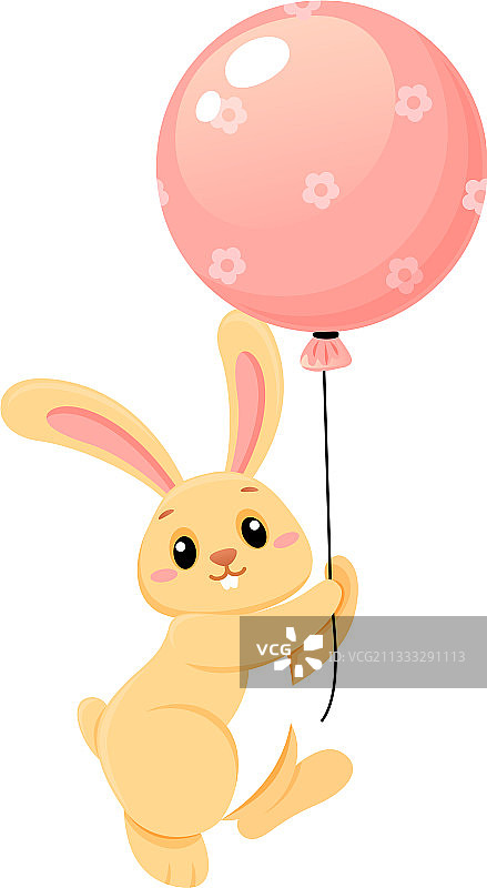 可爱的小兔子飞着粉红色的气球图片素材