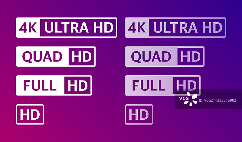 4k uhd quad hd全高清和高清分辨率图片素材