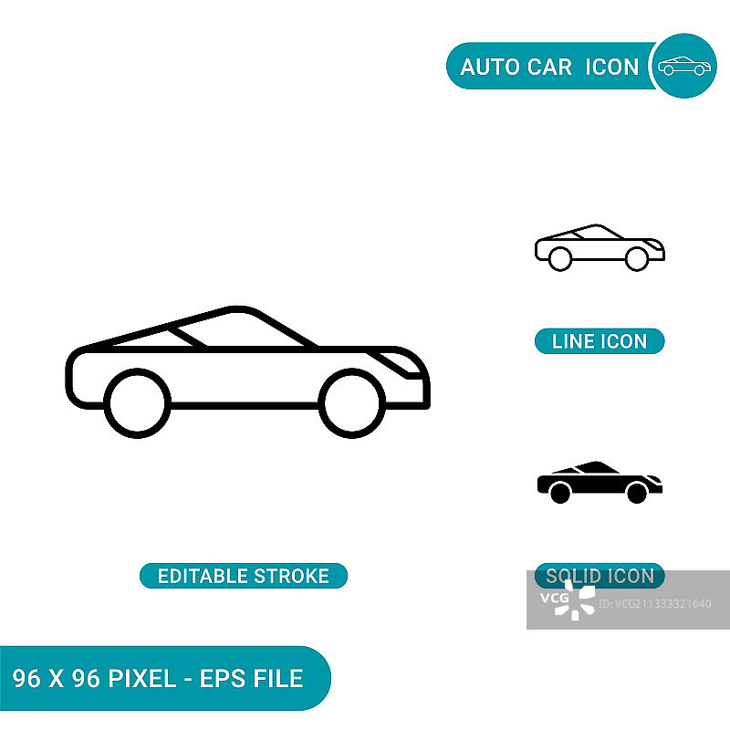 汽车汽车图标设置与固体图标线条风格图片素材