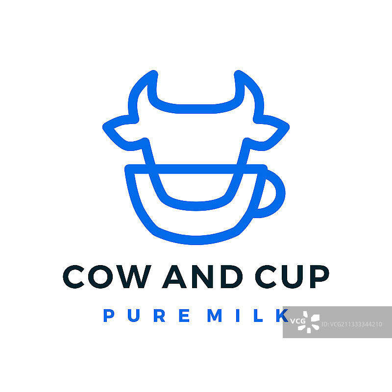 奶牛和杯牛奶单线轮廓标志图标图片素材