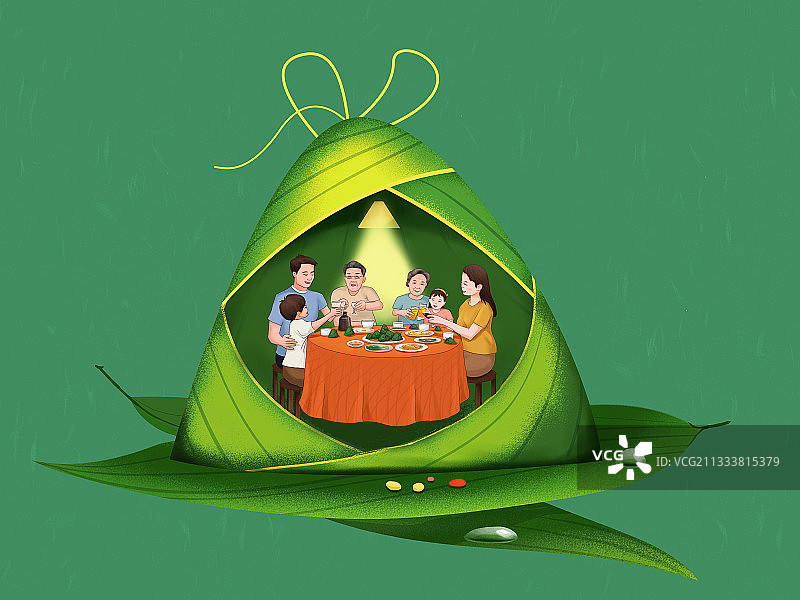 创意端午粽子一家人团圆插画图片素材