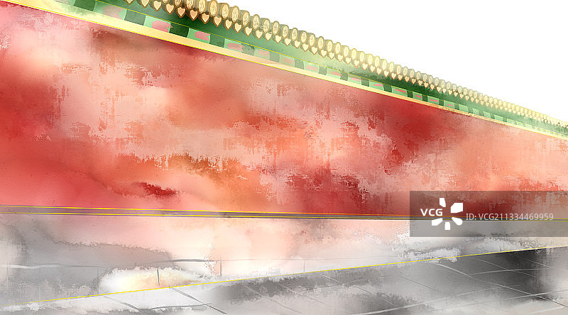 中国风故宫围墙插画元素图片素材