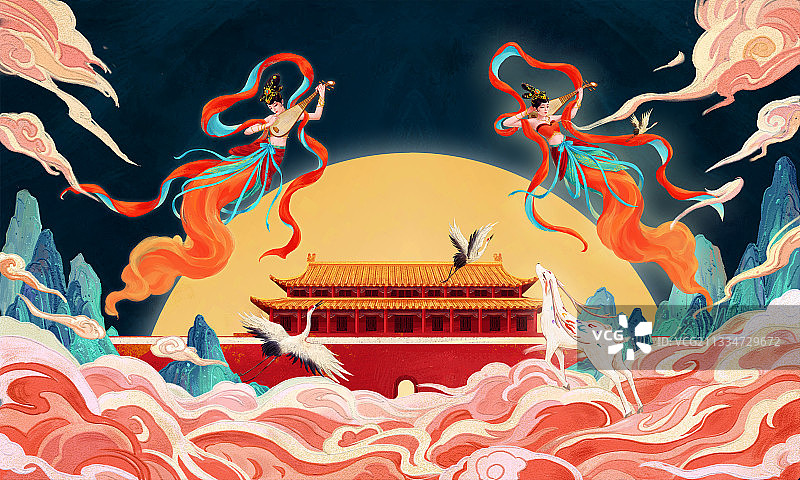 中国风中秋节创意插画设计图片素材