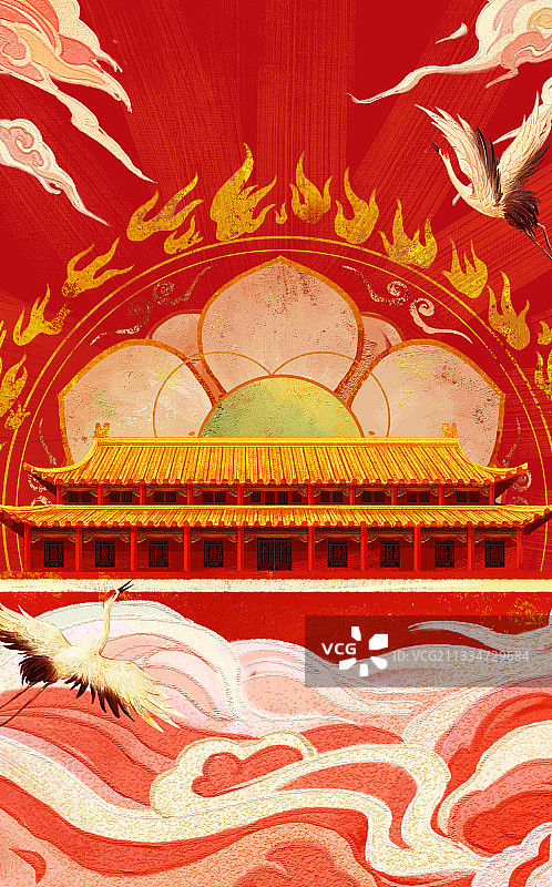 中国风新年喜庆创意插画图片素材