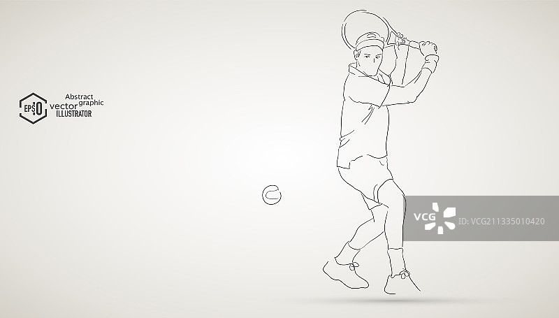 线条手绘休闲网球运动员挥动球拍，抽象矢量体育运动会设计元素图片素材